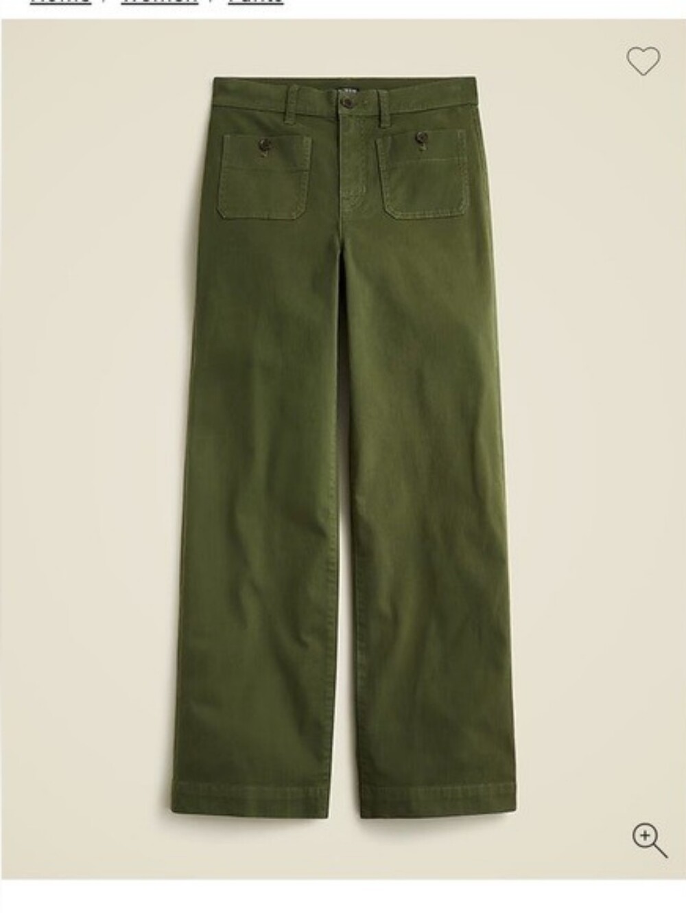 J. Crew Sailor Slim Wide Leg Chino Pant Pants Trousers Crop Cropped Green 27